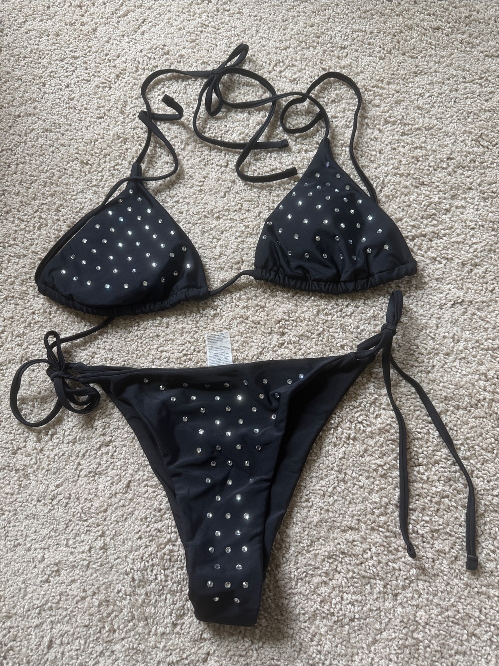 Black Studded Triangle Bikini Set - Women's Swim with beautiful crystals